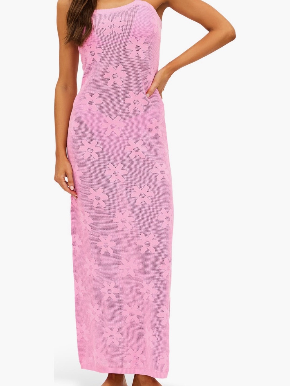 Beach Riot Pink Floral Mesh Maxi Coverup
